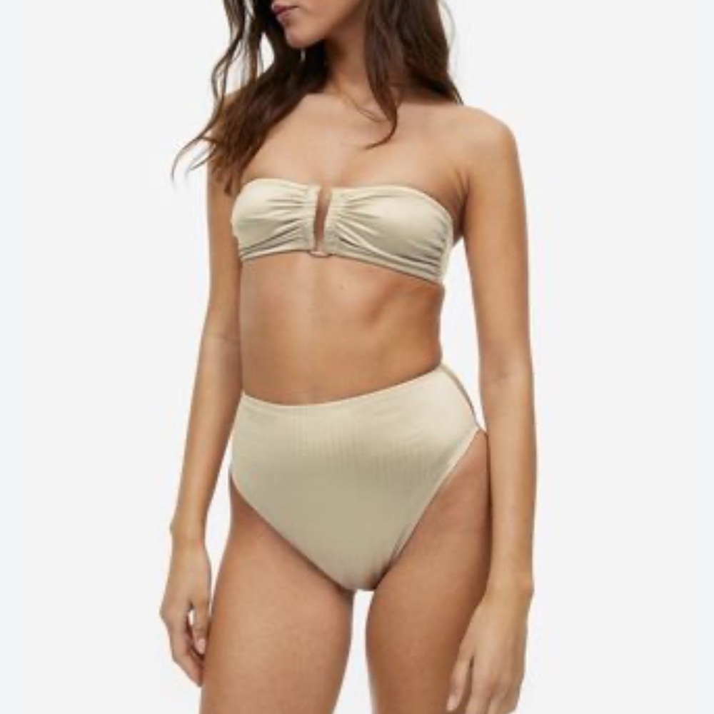 beige strapless high rise matching bikini set
